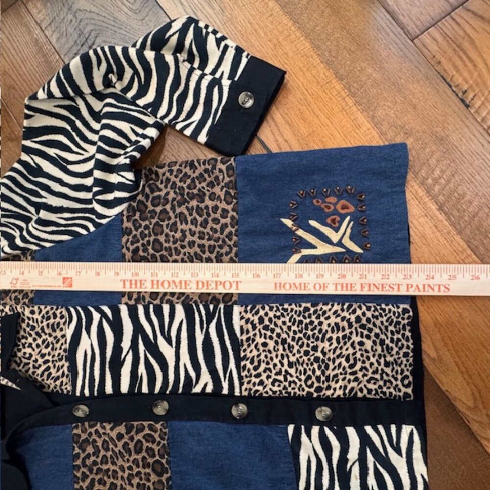 Animal Print Patchwork Shacket | Zebra & Leopard Print | Denim Look | Size 1X/2X - Picture 6 of 9